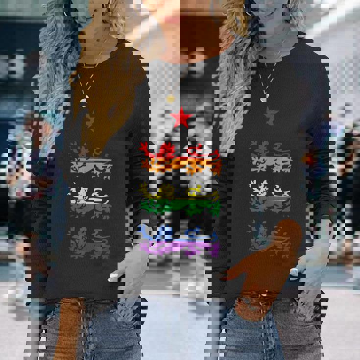 イングランド スリーレインボー プライド 紋章ライオンズ サッカー フットボール 長袖Tシャツ 彼女への贈り物