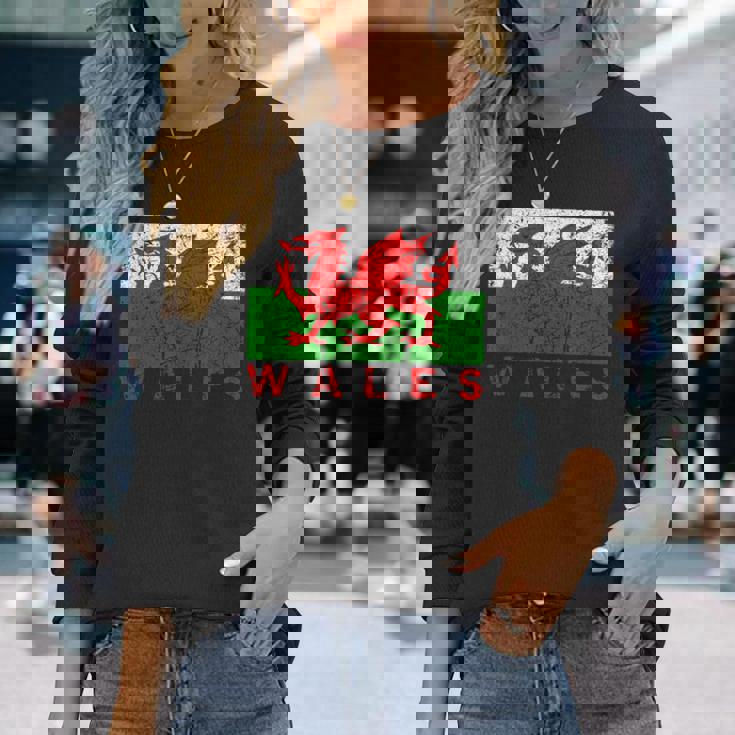 ウェールズ国旗 ウェールズ ドラゴン アンティーク調 メンズ レディース キッズ 長袖Tシャツ 彼女への贈り物