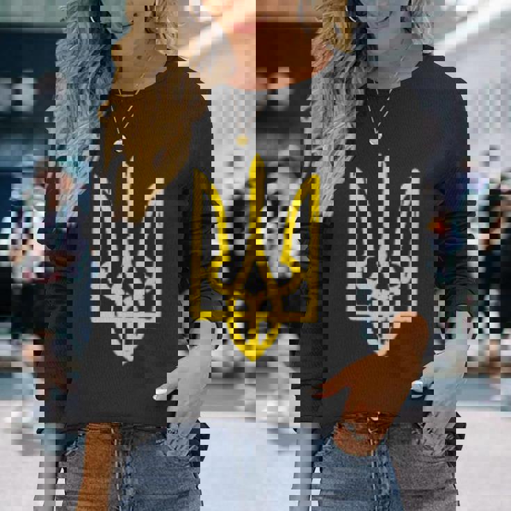 ウクライナの国章、ウクライナのトリズブ、ウクライナのトライデント 長袖Tシャツ 彼女への贈り物