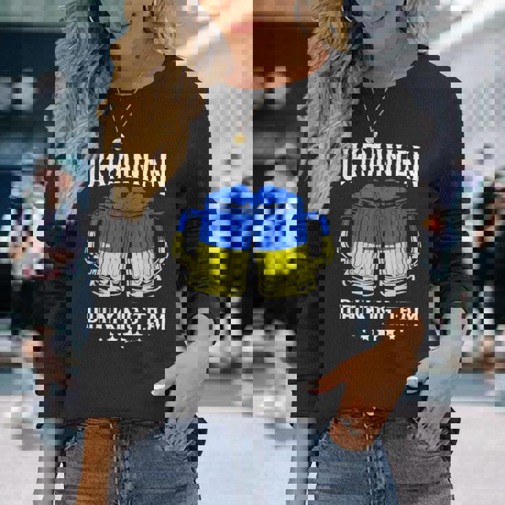 ウクライナ国旗ビール ウクライナ飲酒チーム 長袖Tシャツ 彼女への贈り物