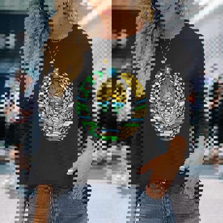 ウズベキスタン 紋章 旗 ウズベキスタン 長袖Tシャツ 彼女への贈り物