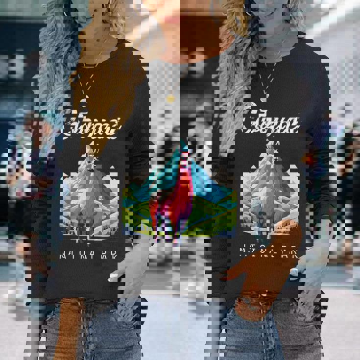 エクアドル コトパクシ国立公園 レトロ ラマ お土産 ハイキング 長袖Tシャツ 彼女への贈り物