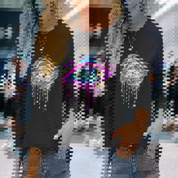 エジプトのホルスの目 トリッピー サイケデリック アート 宇宙 シュール 長袖Tシャツ 彼女への贈り物