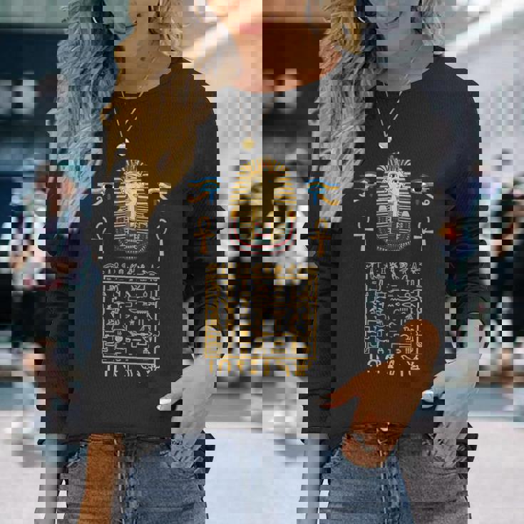 エジプトヒエログリフ シンボル ツタ王 ファラオ 長袖tシャツ 長袖Tシャツ 彼女への贈り物