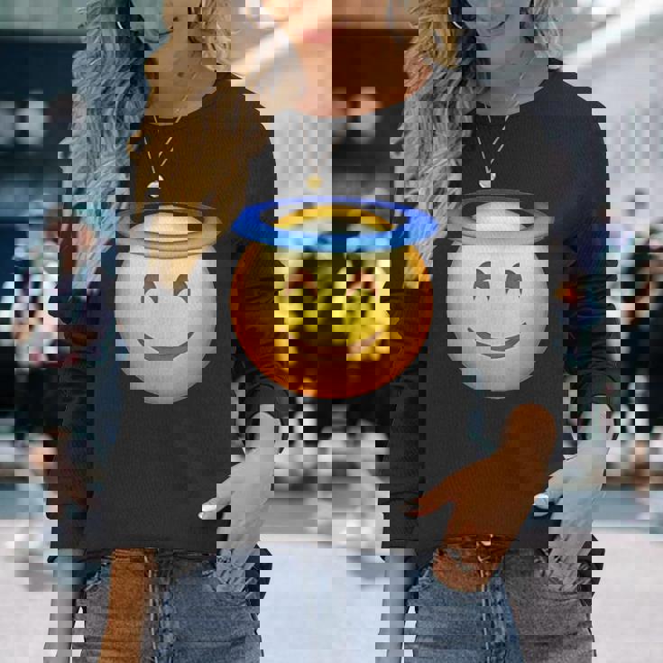 エンジェルスマイリー絵文字 長袖Tシャツ 彼女への贈り物