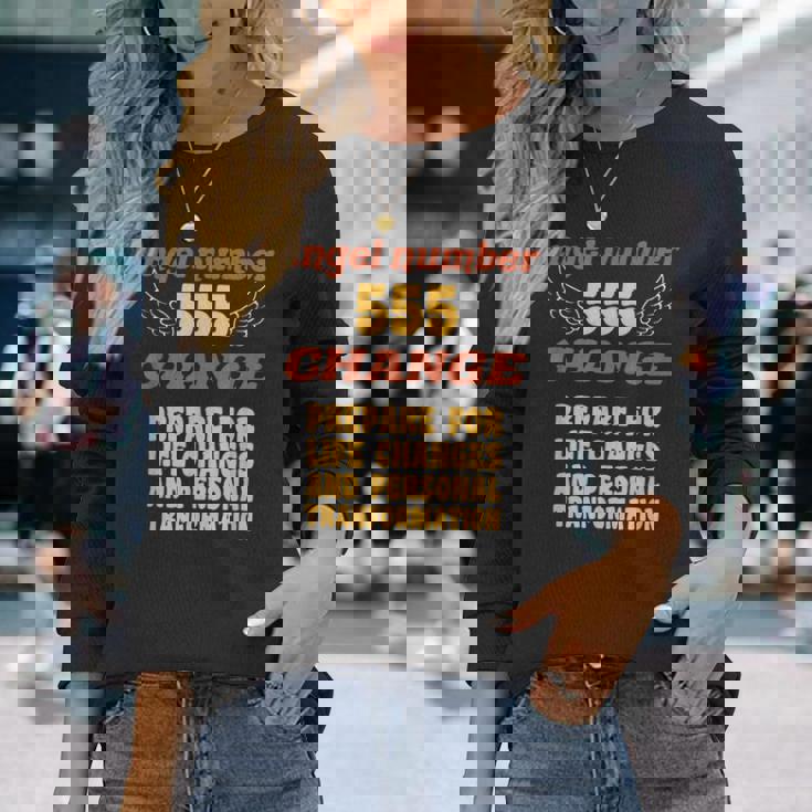 エンジェルナンバー555変更数秘術パーソナルナンバー555 長袖Tシャツ 彼女への贈り物