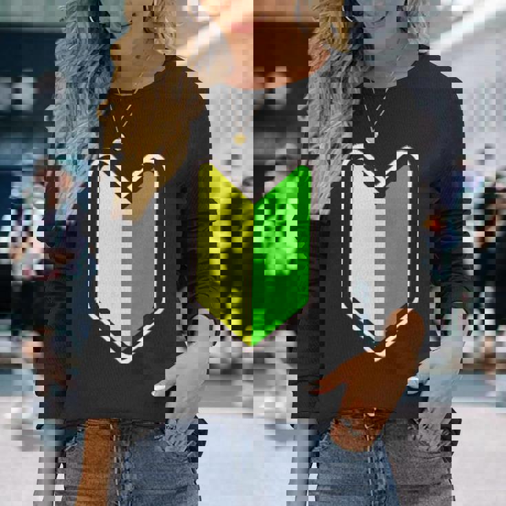 オリジナル個性派パロディ日本の道路交通法標識初心者マークプリント 長袖Tシャツ 彼女への贈り物