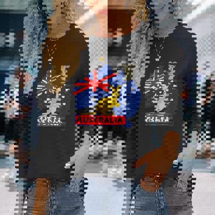 オーストラリア国旗マップ コンチネント カンガルー コアラ 長袖Tシャツ 彼女への贈り物