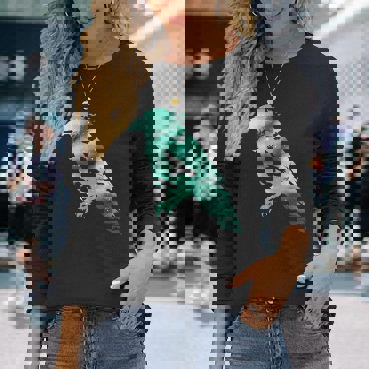 オーディンブラックカラスギフトバイキングレイヴンシルエット 長袖Tシャツ 彼女への贈り物