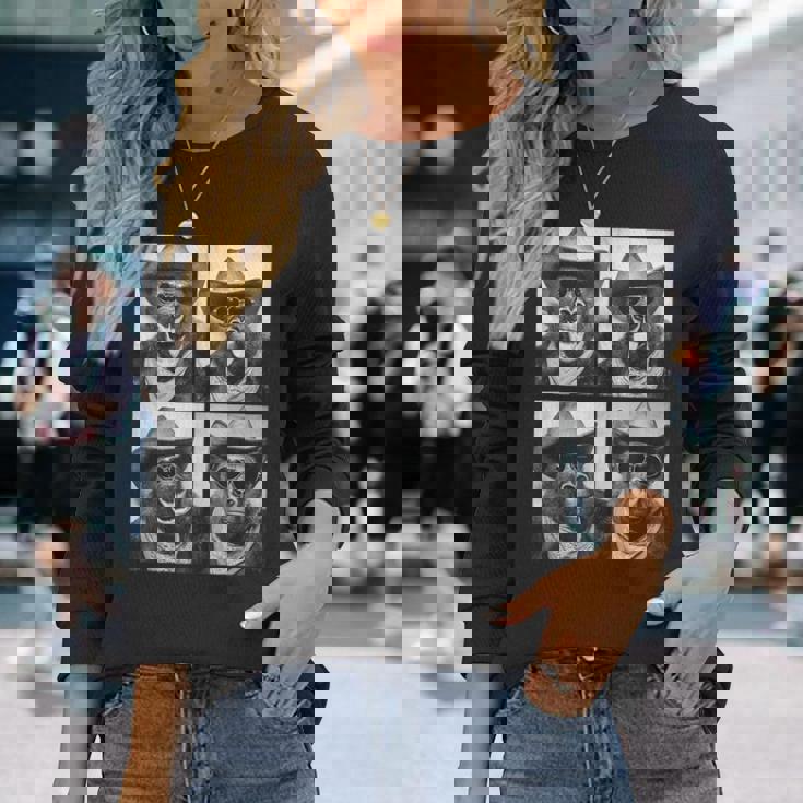 カウボーイ ゴリラ サングラス付き 動物 写真 ブース ウエスタン 長袖Tシャツ 彼女への贈り物