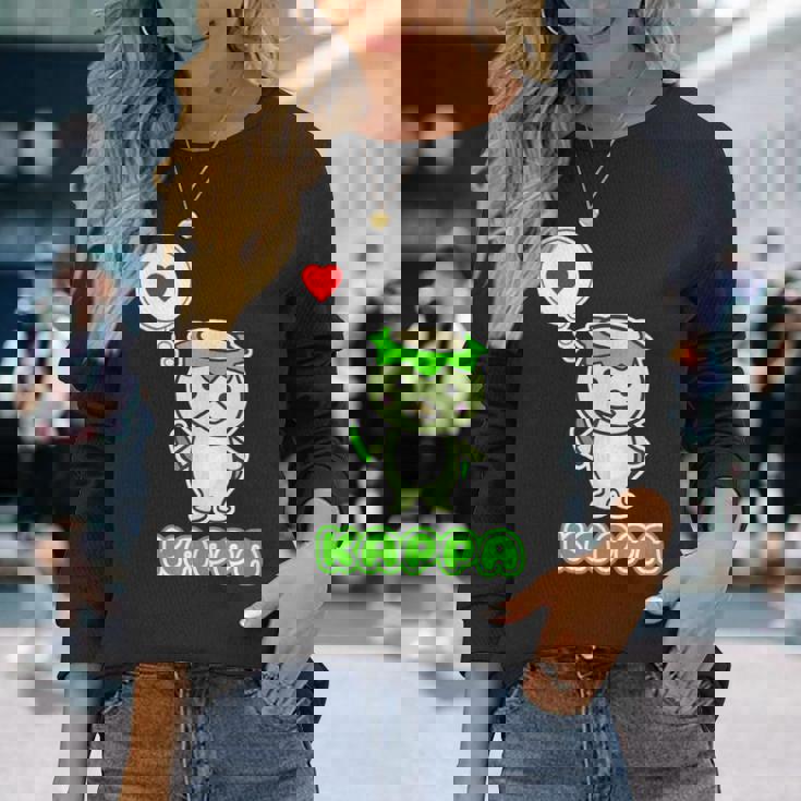 カッパくん『ハート』河童【どうぶつフレンズ】妖怪 ゆるくて かわいい キャラクター イラスト 長袖Tシャツ 彼女への贈り物