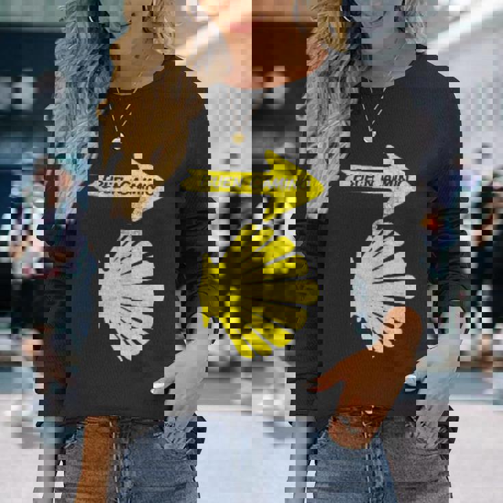 カミーノデサンティアゴの巡礼のシンボル、ブエンカミノシェル 長袖Tシャツ 彼女への贈り物