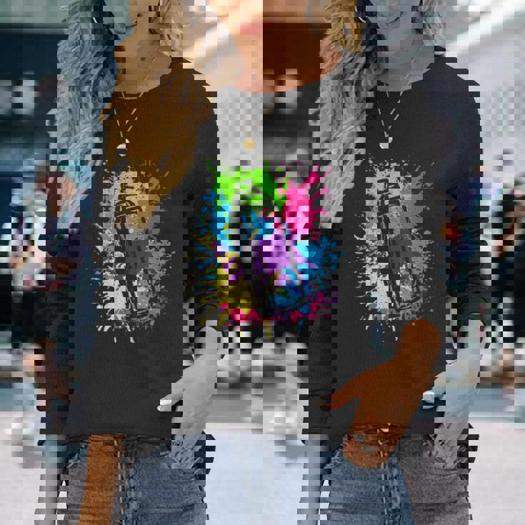 カラフル グラフィティグラフィックスプレーペンキの缶ストリートアートアーティスト 長袖Tシャツ 彼女への贈り物