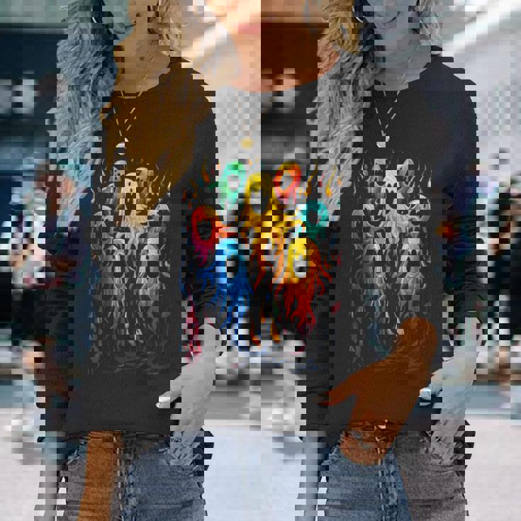 カラフル ハロウィン 幽霊 面白いグラフィックtシャツ 長袖Tシャツ 彼女への贈り物