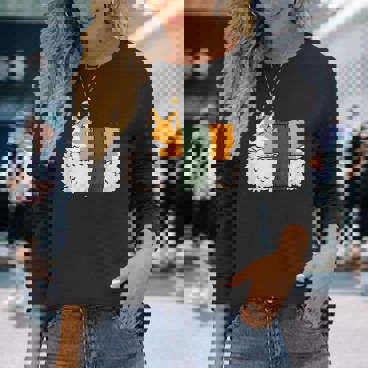 カワイイ かわいい 寿司 コーギー コーギー好き 長袖Tシャツ 彼女への贈り物