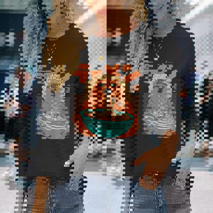 カワイイ ラーメンタヌキ妖怪 オタク アニメ 漫画 長袖Tシャツ 彼女への贈り物