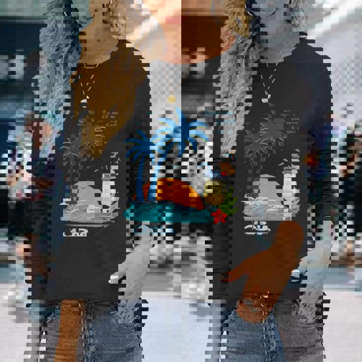 キューバ 熱帯の風景 ハバナ ギフト お土産 カリブ海 ヤシの木 冒険 長袖Tシャツ 彼女への贈り物