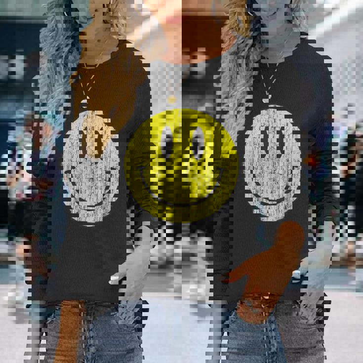 クラシック スマイリーシャツ アンティーク調 80年代風 アシッドハウス アイコン 顔文字 長袖Tシャツ 彼女への贈り物