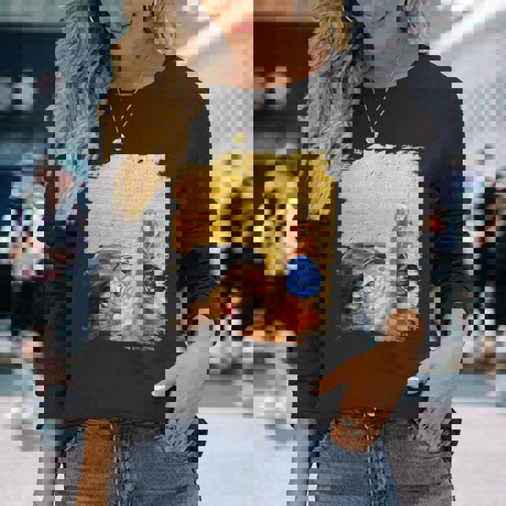 クラシックブルーヨーヨーの猫 長袖Tシャツ 彼女への贈り物