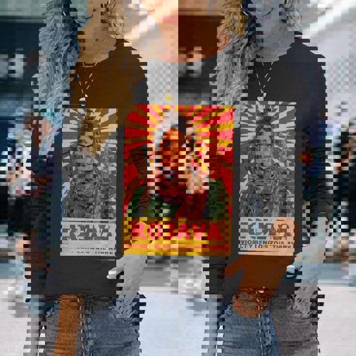 クルドのロジャバ クルディスタン 「勝利 」デザイン 長袖Tシャツ 彼女への贈り物