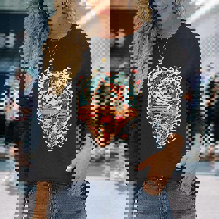 クレイジー ペパロニ ピザ キャット カルツォーネ トラ猫 ファーストフードの子猫 長袖Tシャツ 彼女への贈り物