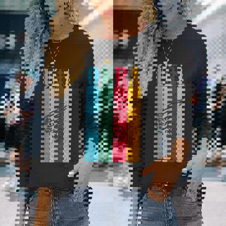 クール レトロ オクラ 70年代 80年代 90年代 オクラ Lovres 面白い ヴィンテージ オクラ 長袖Tシャツ 彼女への贈り物