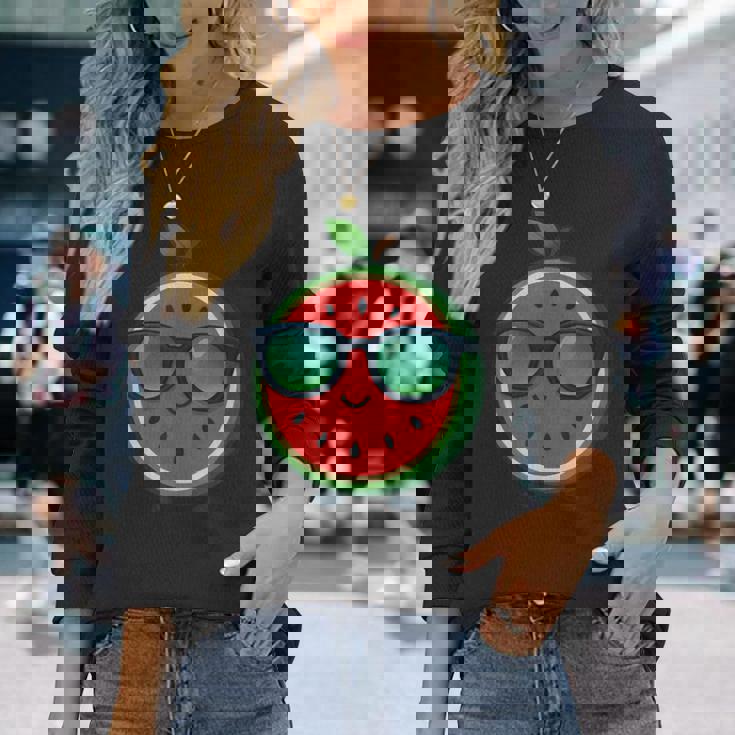 クールな漫画スイカサングラス付き 長袖Tシャツ 彼女への贈り物