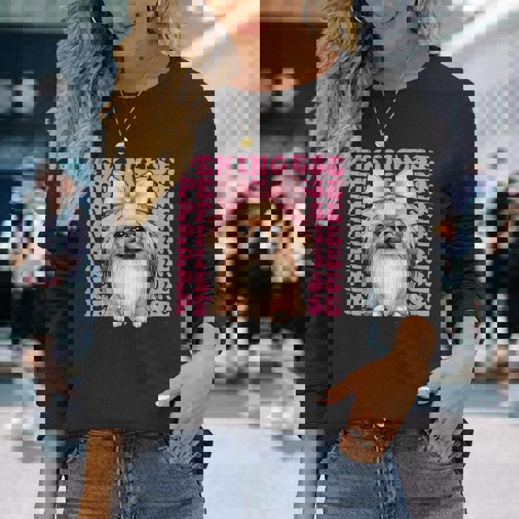 コケットボウ ペキニーズガール 犬 ママ 母の日 ピンク 長袖Tシャツ 彼女への贈り物