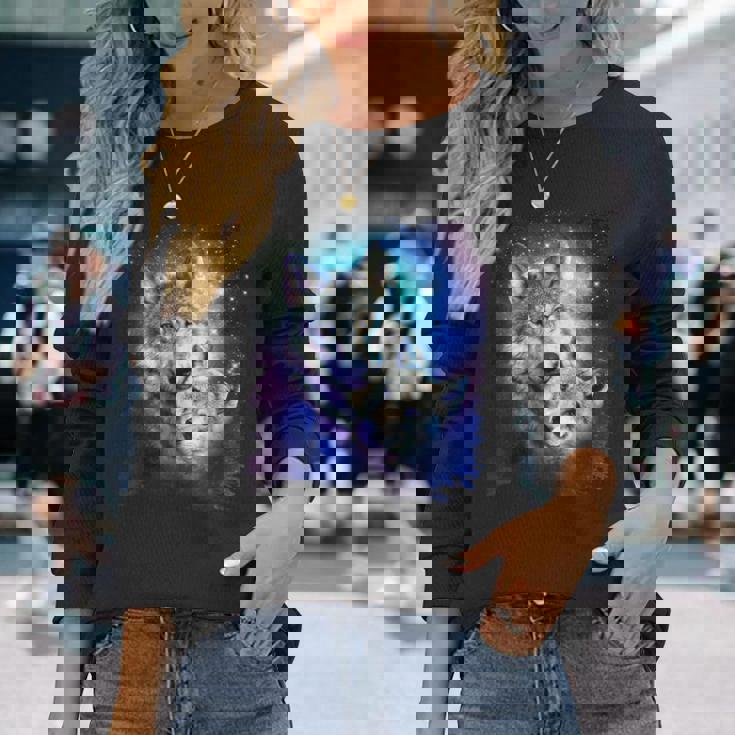 コズミックスペース オオカミ 家族 オオカミ 顔 長袖Tシャツ 彼女への贈り物