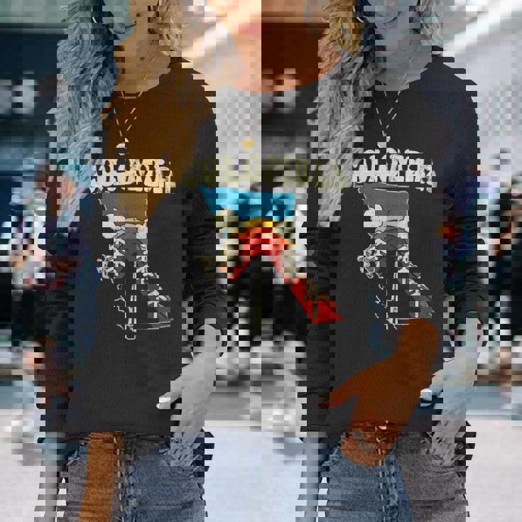 コロンビア ビンテージ コロンビアン カントリー レインボー レトロ 70年代地図 長袖Tシャツ 彼女への贈り物