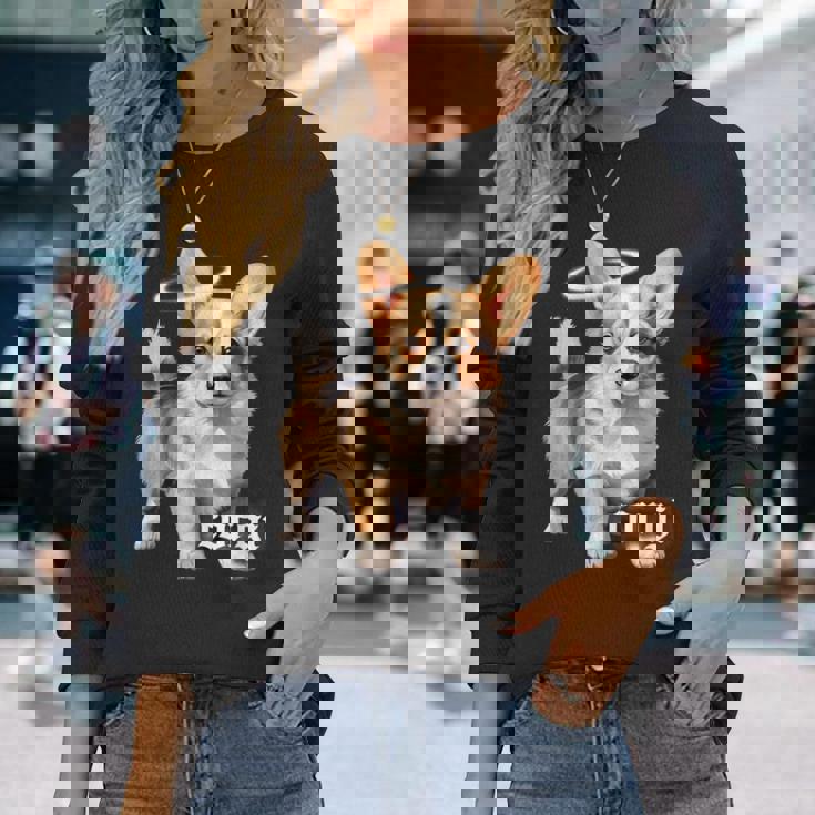 コーギー 天使 子犬 水彩 長袖Tシャツ 彼女への贈り物