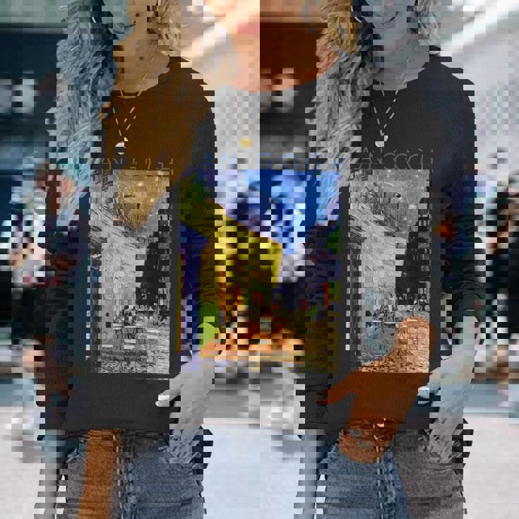 ゴッホ 夜のカフェテラス 長袖Tシャツ 彼女への贈り物