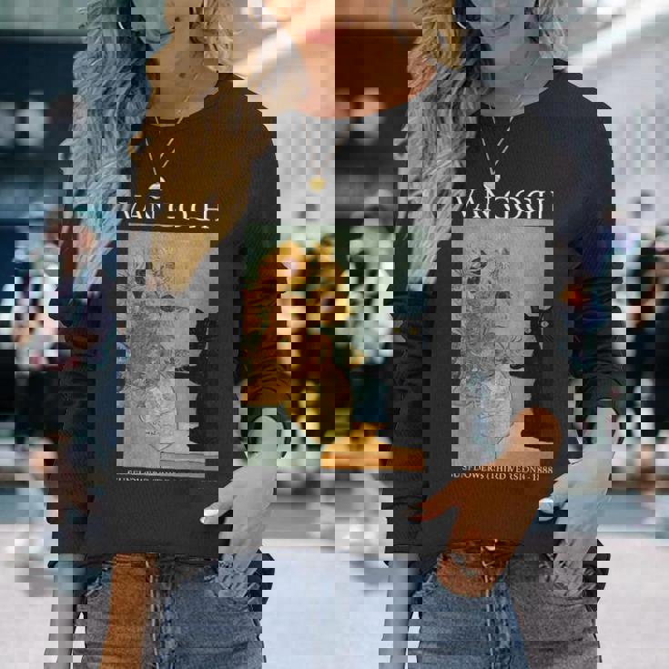 ゴッホ 黒猫 ひまわり おもしろ猫 長袖Tシャツ 彼女への贈り物