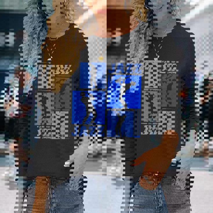 サクソフォーン奏者ジャズミュージシャンブルーミュージック 長袖Tシャツ 彼女への贈り物