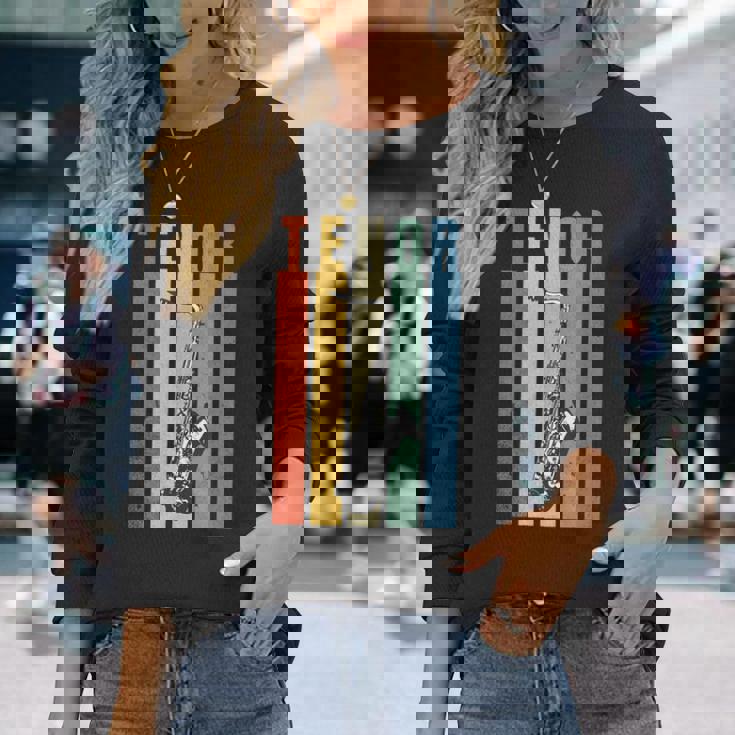 サックス テナーサックス レトロ 長袖Tシャツ 彼女への贈り物