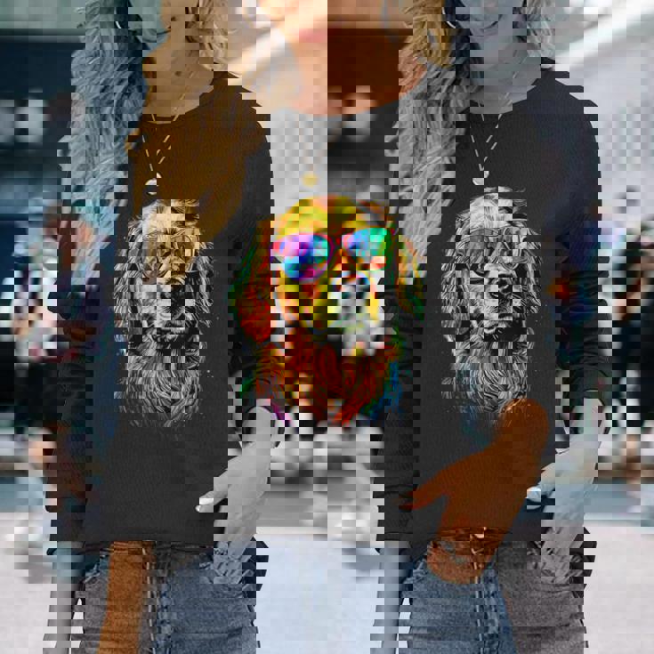 サングラスをかけたゴールデン・レトリーバー 犬が大好き 長袖Tシャツ 彼女への贈り物