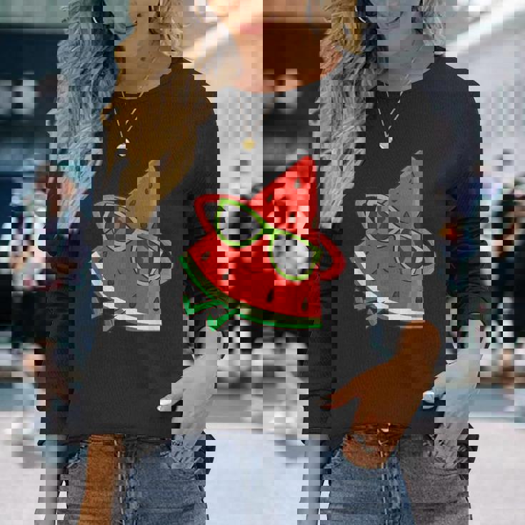 サングラス面白いスイカとスイカの夏のメロン 長袖Tシャツ 彼女への贈り物