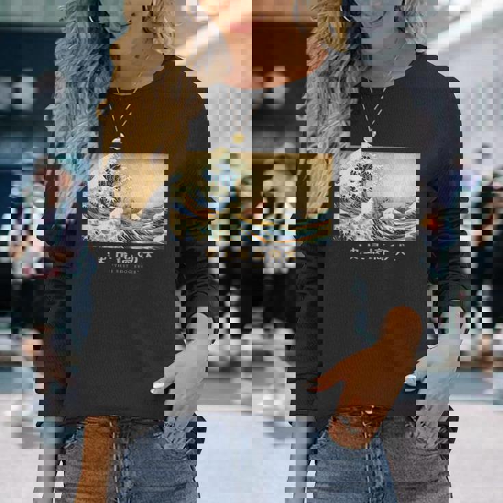 サーフィン ダックスフンド 神奈川波 和 犬 面白い 長袖Tシャツ 彼女への贈り物