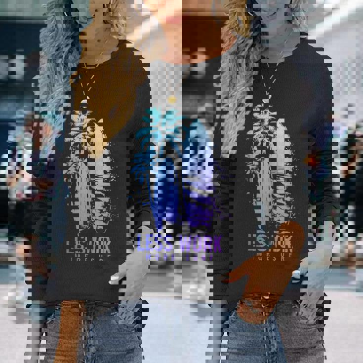 サーフィン ヴィンテージ サーフボード ヤシの木 ビーチ 面白い サーファー 長袖Tシャツ 彼女への贈り物