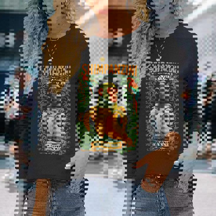 シンパンジーニ バナニーニ イタリアンブレイン チンパンジーとバナナ 長袖Tシャツ 彼女への贈り物