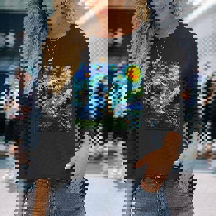 シーズー 面白いtシャツ 犬 ゴッホ 星月夜 かわいい メンズ 子供 おもしろ 服 グッズ ネタ 長袖Tシャツ 彼女への贈り物