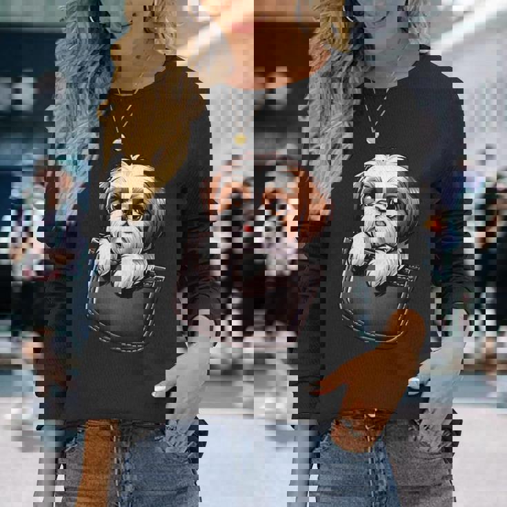 シーズーインポケット シーズー犬好き 長袖Tシャツ 彼女への贈り物