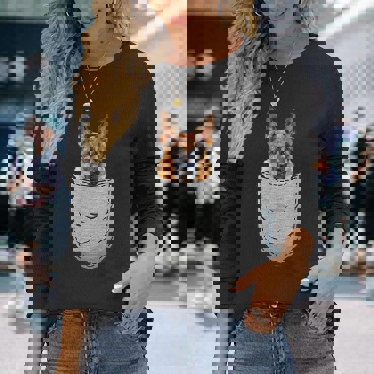 ジャーマンシェパード 犬の胸ポケット 犬の飼い主用 長袖Tシャツ 彼女への贈り物