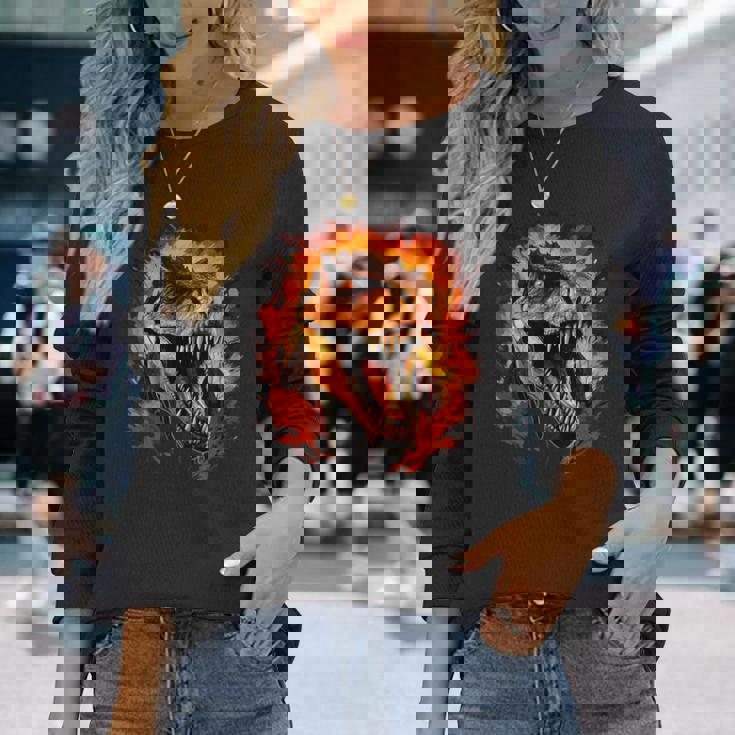 ジュラシックワールド ティラノサウルスレックス 恐竜の肖像画 長袖Tシャツ 彼女への贈り物