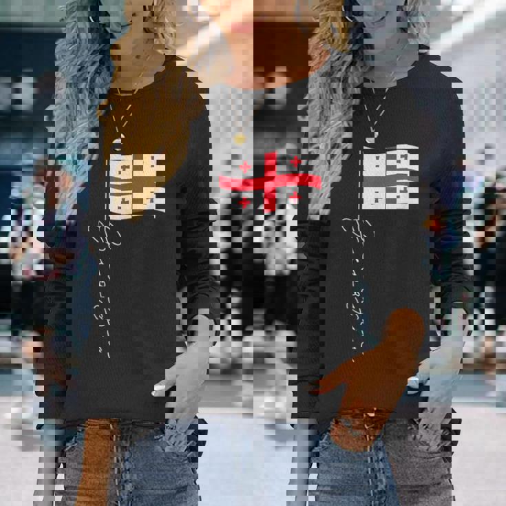 ジョージア シグネチャー フラッグ ポール エレガント 愛国的 ジョージア国旗 長袖Tシャツ 彼女への贈り物