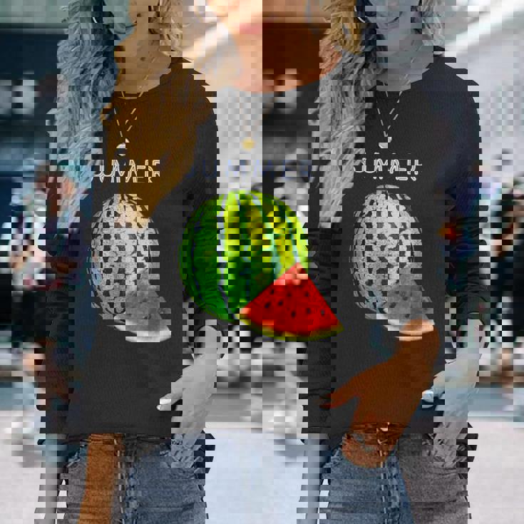 スイカ・夏【 サマータイム 】リゾート・夏 大好き／面白 イラスト 長袖Tシャツ 彼女への贈り物