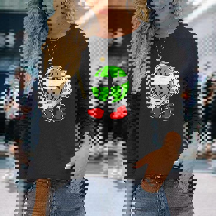 スイカ割り・夏 西瓜わり（すいかくん）【サマータイム】リゾート・夏 大好き／面白 イラスト 長袖Tシャツ 彼女への贈り物