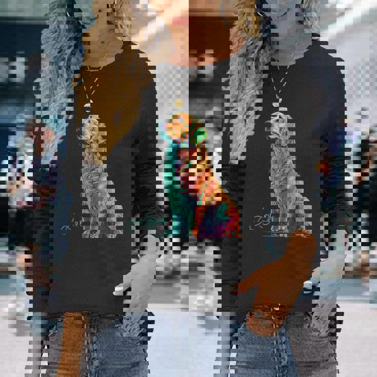 スウォッシュを持つゴールデンレトリバー、ゴールデンレトリバードッグ 長袖Tシャツ 彼女への贈り物