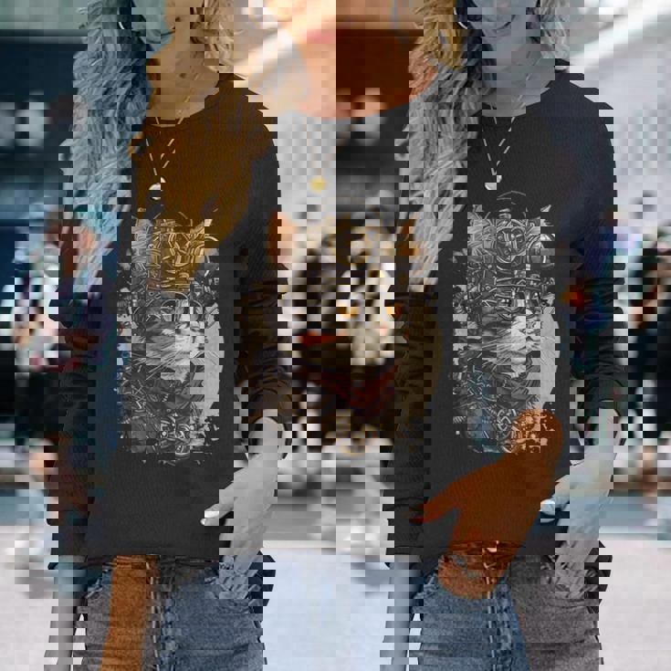 スチームパンク 猫 キティ 子猫 スチームパンク 長袖Tシャツ 彼女への贈り物