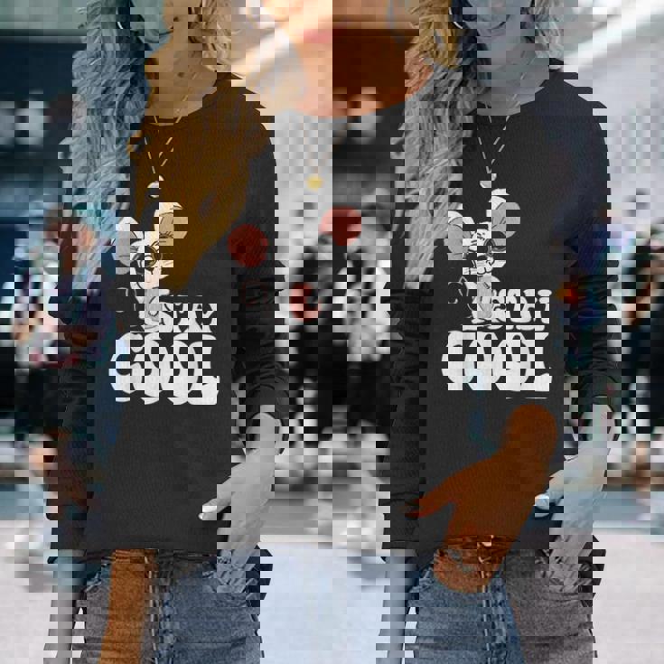 ステイ クール オーサム マウス ウェアリング サングラス 動物 ネズミ 長袖Tシャツ 彼女への贈り物